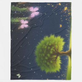Couverture Polaire Willow Tree de nuit avec papillons et lucioles