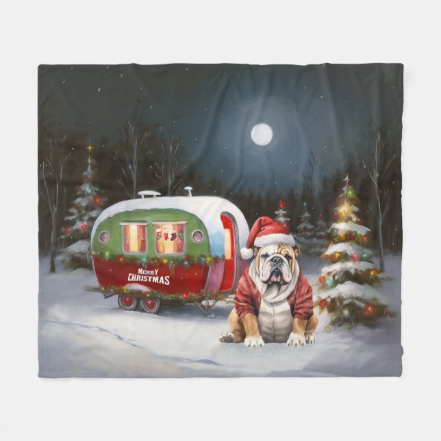 Couverture Polaire Winter Bulldog Caravan Christmas Adventure (Devant (Horizontal))