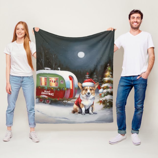 Couverture Polaire Winter Corgi Caravan Christmas Adventure (En situation)