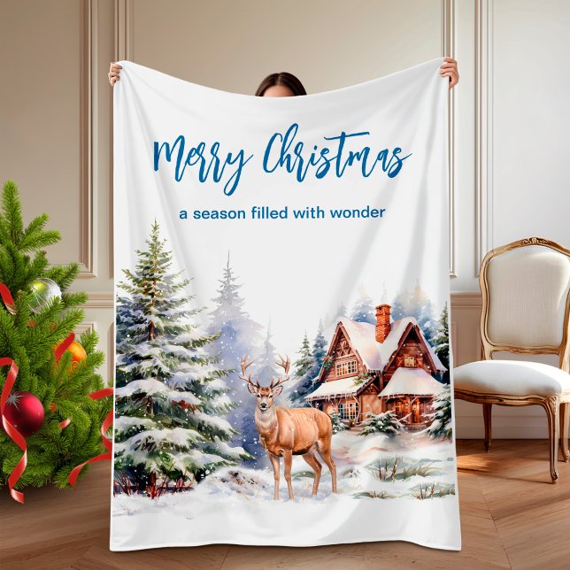 Couverture Polaire Winter Deer in Snowy Forest Christmas  (Winter Deer in Snowy Forest Christmas Fleece Blanket)