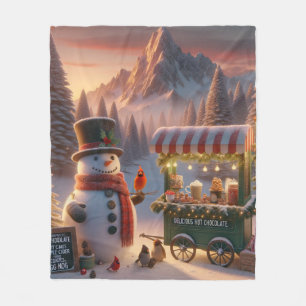 Couverture Polaire Winter Wonderland Snowman's Hot Chocolate Cart