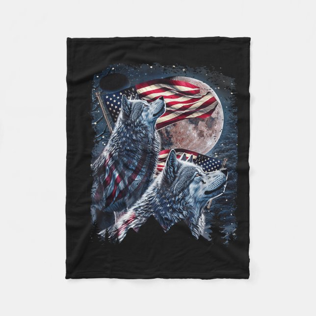 Couverture Polaire Wolf 4 juillet Drapeau Américain Howves Wolves Und (Devant)