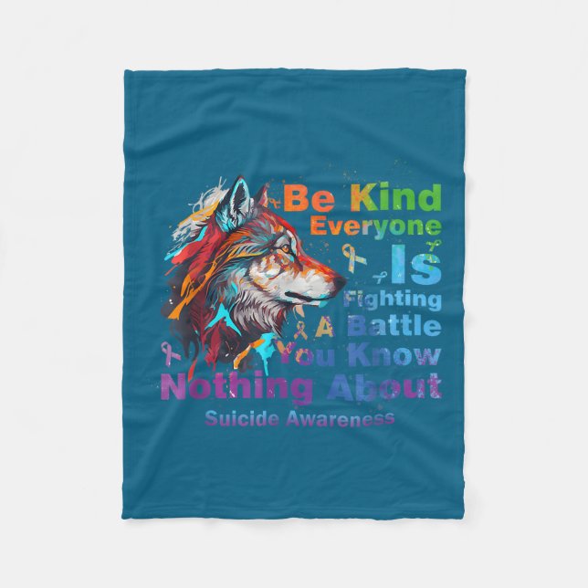Couverture Polaire Wolf Be Kind Suicide Awareness Mental Health Suprt (Devant)