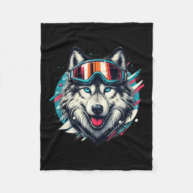 Couverture Polaire Wolf Wearing Ski Snowboard Goggles Wolf Skiing Lov (Devant)