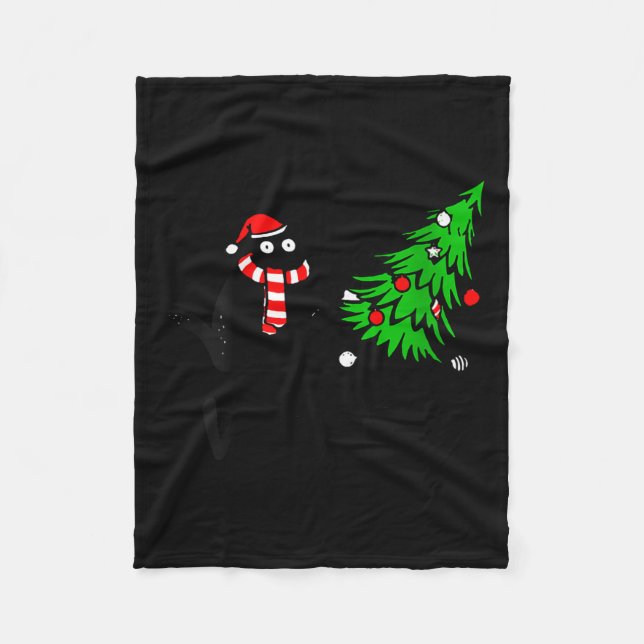 Couverture Polaire Womens Funny Black Cat Gift Pushing Christmas Tree (Devant)