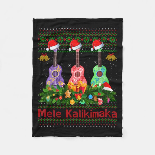 Couverture Polaire Womens Mele Kalikimaka Ukulele Guitar Ugly Xmas Sw (Devant)