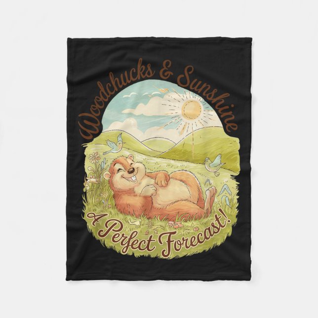 Couverture Polaire Woodchucks &amp; Sunshine Funny Groundhog Day Vint (Devant)