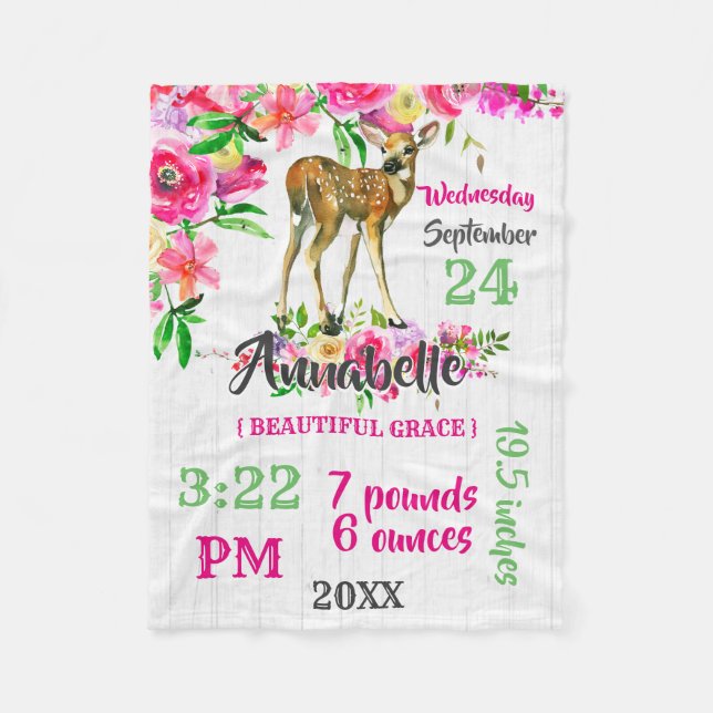 Couverture Polaire Woodland Fawn Deer Aquarelle Bébé statistiques de  (Devant)