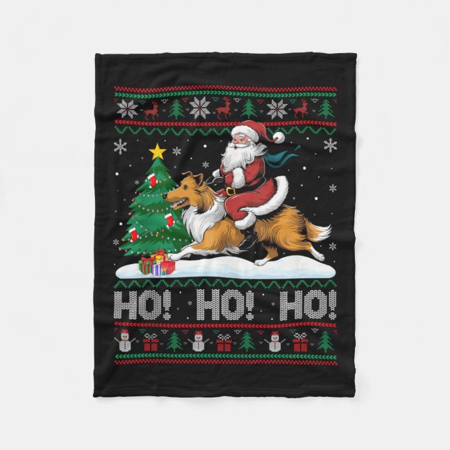 Couverture Polaire Xmas Arbre Éclairage Père Noël équitation Collie C (Devant)