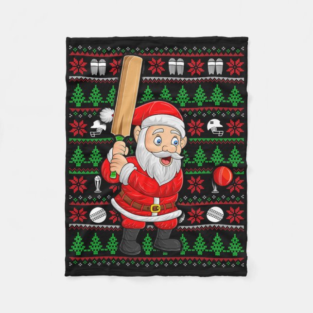 Couverture Polaire Xmas Ugly Sweater Style Santa Playing Cricket Chri (Devant)