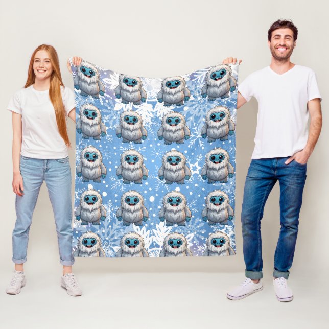 Couverture Polaire Yeti Standing Cute Kawaii Snowflakes Motif (En situation)