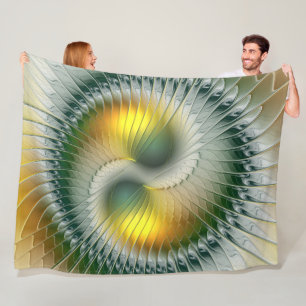 Couverture Polaire Yin Yang Vert Jaune Abstrait coloré Fractal