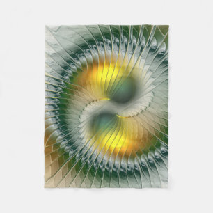 Couverture Polaire Yin Yang Vert Jaune Abstrait Fractal Coloré
