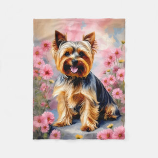 Couverture Polaire Yorkie Dog Flower