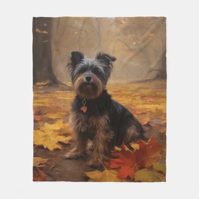 Couverture Polaire Yorkipoo à l'automne Feuilles automne Inspire (Devant)