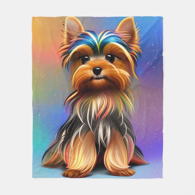 Couverture Polaire Yorkshire Terrier avec des pastels doux (Devant)