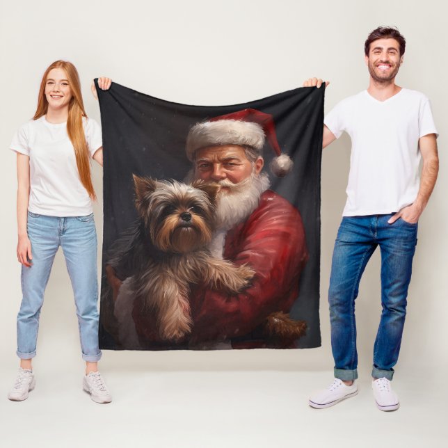 Couverture Polaire Yorkshire Terrier Santa Claus Festive Noël (En situation)