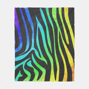 Couverture Polaire Zebra Black et Rainbow Print