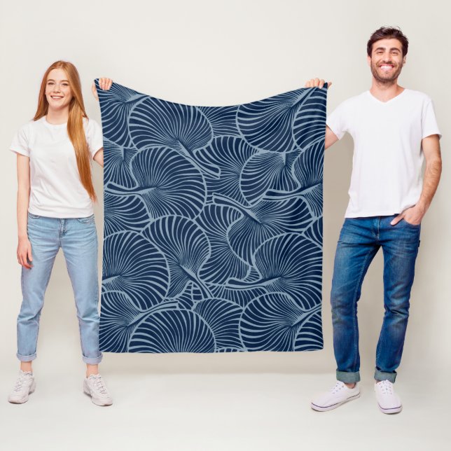 Couverture Polaire Zebra Fan Palm Hawaiian Tropical Navy bleu (En situation)