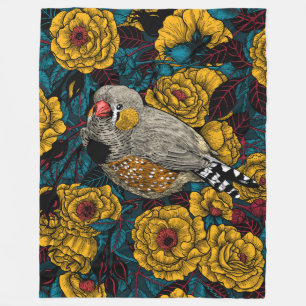 Couverture Polaire Zebra finch et buisson rose