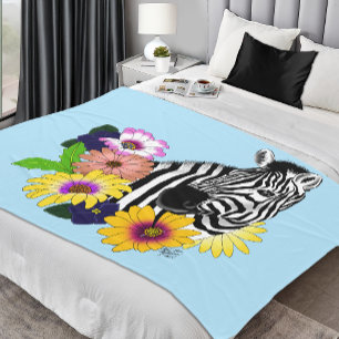 Couverture Polaire Zèbre Bleu Coloré Daisy Floral Faune