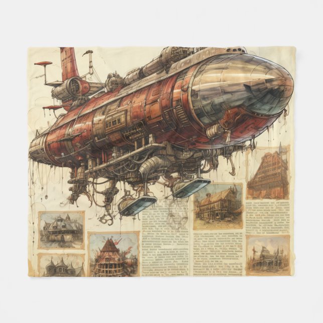 Couverture Polaire Zeppelin Steampunk vintage (11) (Devant (Horizontal))
