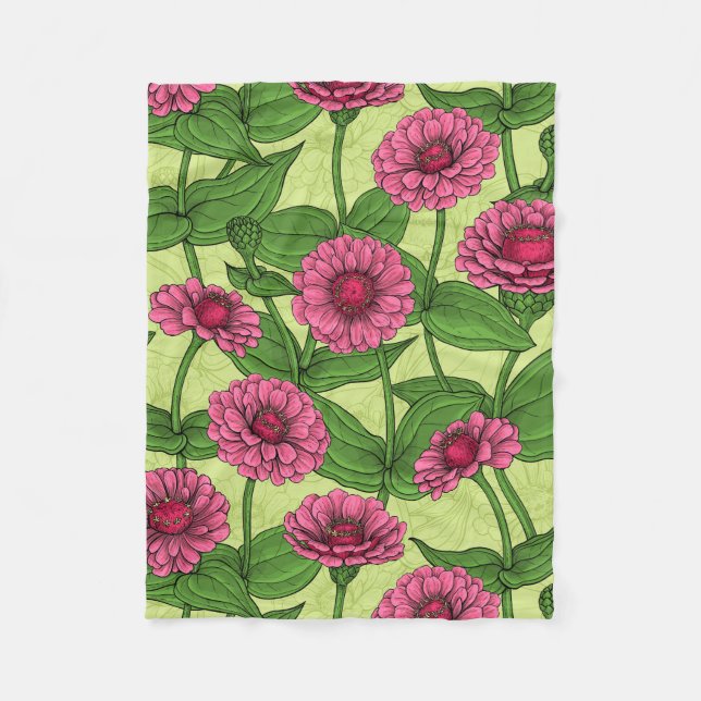 Couverture Polaire Zinnias rose sur vert clair (Devant)