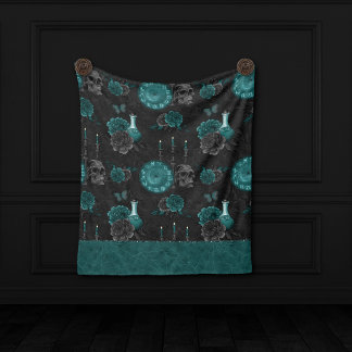 Couverture Polaire Zodiac Magie | Turquoise foncé vert crâne gothique