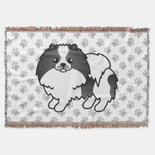 Couverture Pomeranian noir et blanc parti-color mignon chien