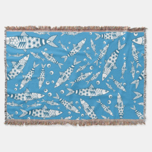 Couverture Portugais Lisbonne Sardines Motif Azulejos Bleu