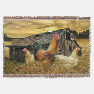 Couverture Poules à coq vintage Grotte à coop rustique