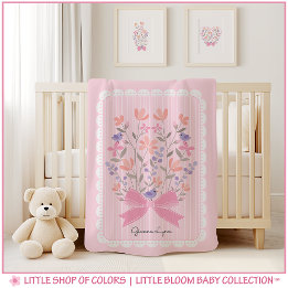 Couverture Pour Bébé Fille au bord festonné floral rose personnalisé