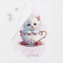Kitten en Coupe Fleurs roses Couverture bébé