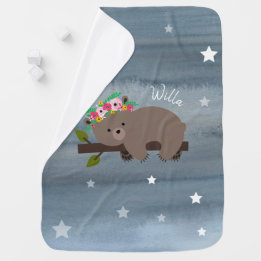 Couverture Pour Bébé Ours couché personnalisé Étoiles florales Aquarell