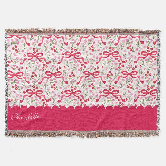 Couverture Preppy Hand Drawn Coquette Pink Red Bows (Devant)
