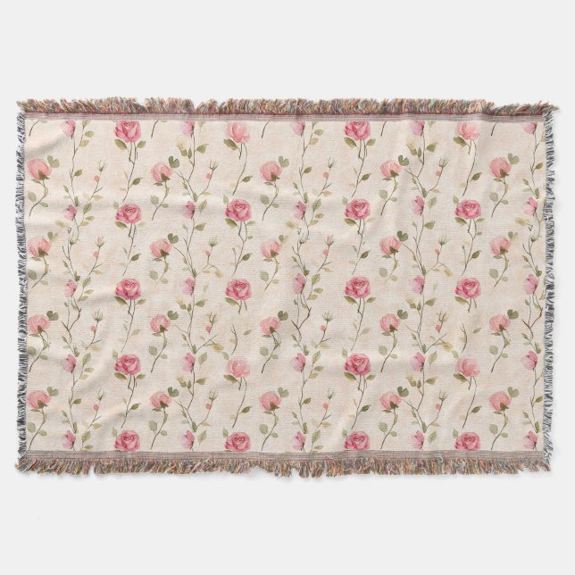 Couverture Pretty Pink Cream Roses Floral (Devant)