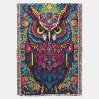 Couverture 🌈 Psychedelic Owl Comfort – Boho Animal Throw Art