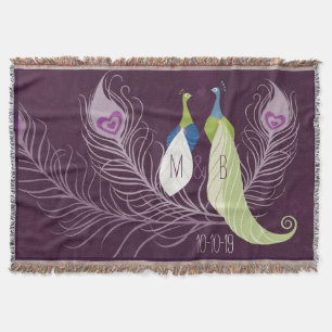 Couverture Purple Peacocks paire Anniversaire Mariage personn
