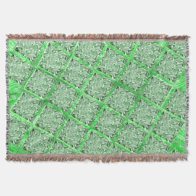 Couverture Quadradas, faux azulejo, faux folhagens verdes. (Devant)