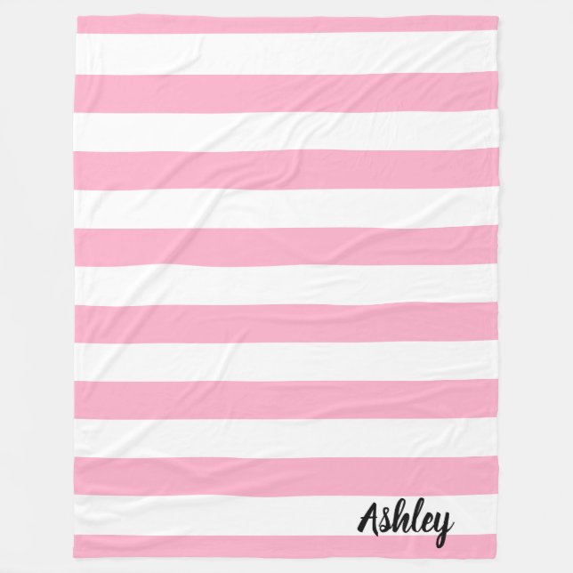 Couverture rayée de rose et blanche personnalisée (Devant)