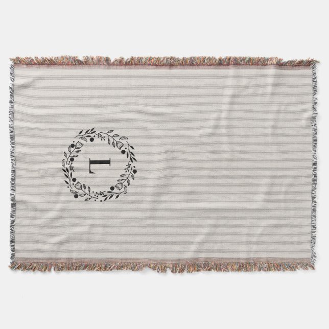 Couverture Rayures de prélèvement gris Monogramme de couronne (Devant)