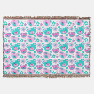 Couverture Répétez motif en peluche fleur rose aqua jetée