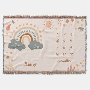 Couverture Retro Boho Arc-en-ciel rouille bébé mois jalon