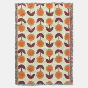 Couverture Retro Vintage les années 70 motif floral Orange et