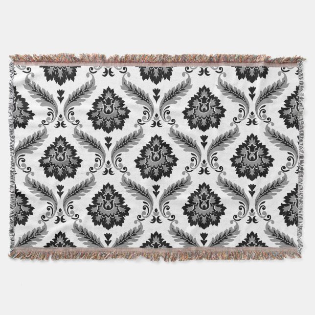 Couverture Rococo Damask Pattern Grey Black White (Devant)