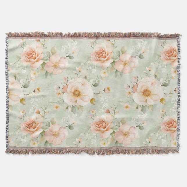 Couverture Romantic Peach Mint Pretty Roses Floral (Devant)