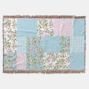 Couverture Rose, Bleu, Vert Pomme Fleur Faux Patchwork