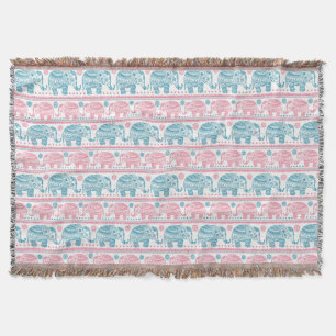 Couverture Rose et motif ethnique turquoise d'éléphant