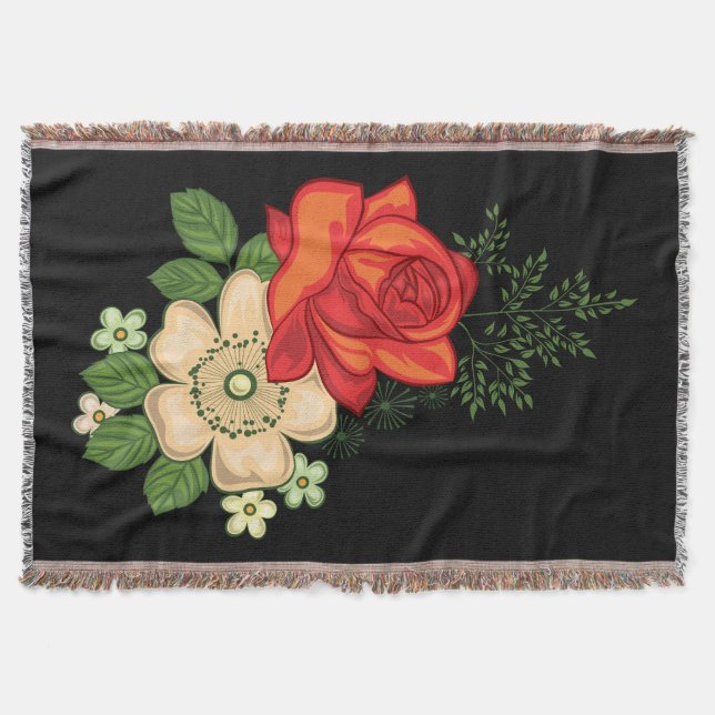 Couverture Rose rouge et marguerites Arrière - plan noir (Devant)