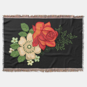 Couverture Rose rouge et pâquerettes Fond noir